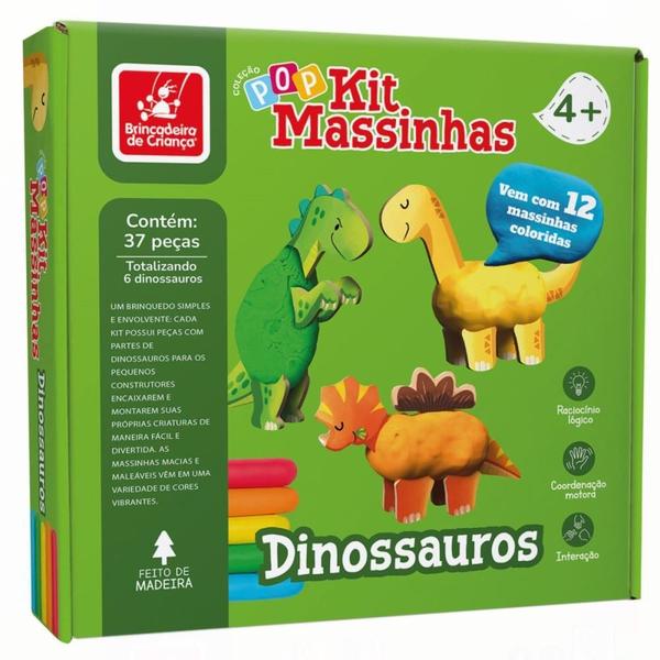 Imagem de Massa para Modelar Criativa Dinossauros KIT 12 Cores + 6 Dinossauros de Madeira