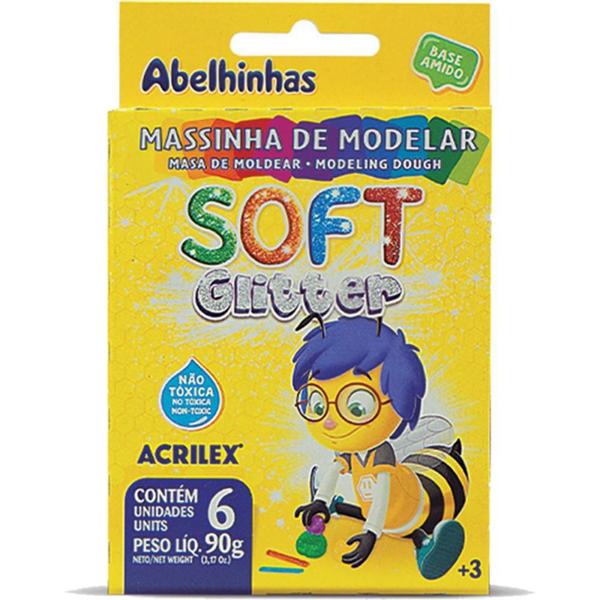 Imagem de Massa para Modelar SOFT com 06 Cores 90G com Glitter - Pacote com 06