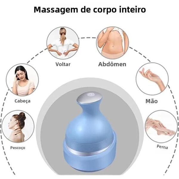 Imagem de Massageador de Couro Cabeludo Elétrico Sem Fio - À Prova D'Água, Azul e Branco - Carregamento USB