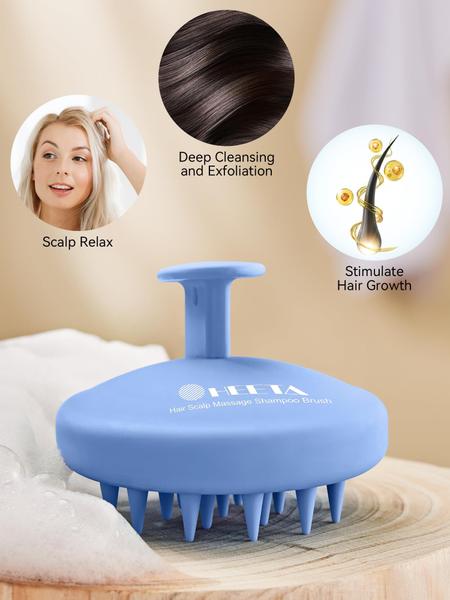 Imagem de Massageador de couro cabeludo HEETA Hair Growth com cerdas macias, azul