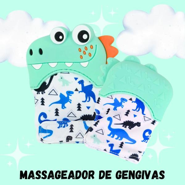 Imagem de Massageador De Gengiva Borracha Luvinha Dinossauro Verde Agua Bebe Castela