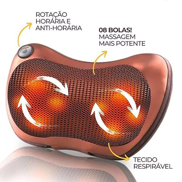 Imagem de Massageador Elétrico De Casa Veicular Shiatsu Lombar Pescoço Pés Relax Rotatoria Infravermelho