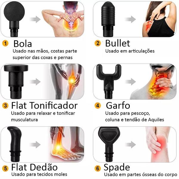 Massageador Elétrico Profissional Pistola Bivolt Liberação Miofascial Dor Muscular Fisioterapia + 6 Ponteiras + 30 Velocidades - Semelhante Phoenix - Zawatech Imagem de Massageador Elétrico Profissional Pistola Bivolt Liberação Miofascial Dor Muscular Fisioterapia + 6 Ponteiras + 30 Velocidades - Semelhante Phoenix