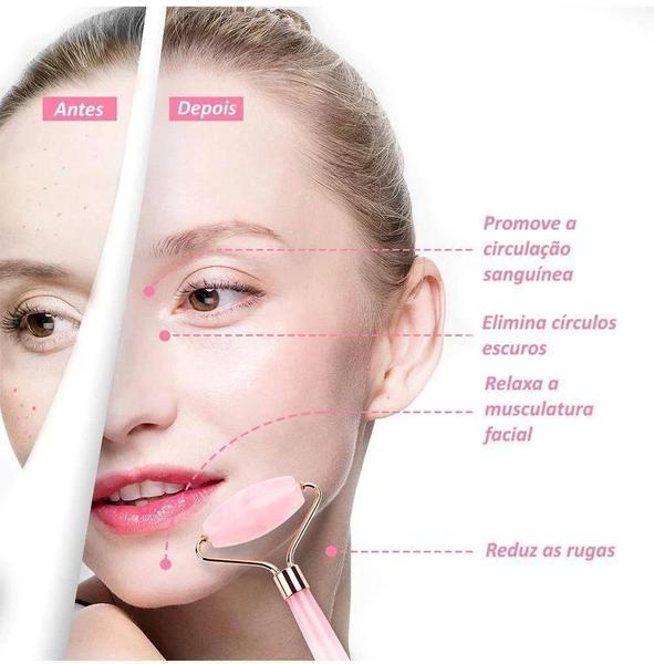 Imagem de Massageador Facial Pedra De Jade Rosa Anti Rugas Anti Stress