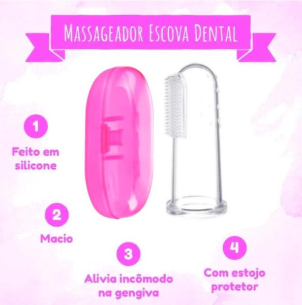 Imagem de Massageador Gengiva Mordedor Escova Bebê Silicone Com Estojo Rosa