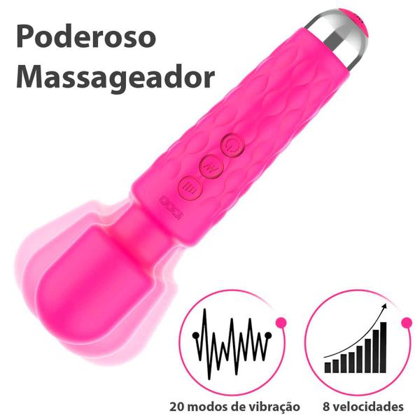 Imagem de Massageador Varinha Mágica Corporal 3hs Lítio Usb Pink iDOO