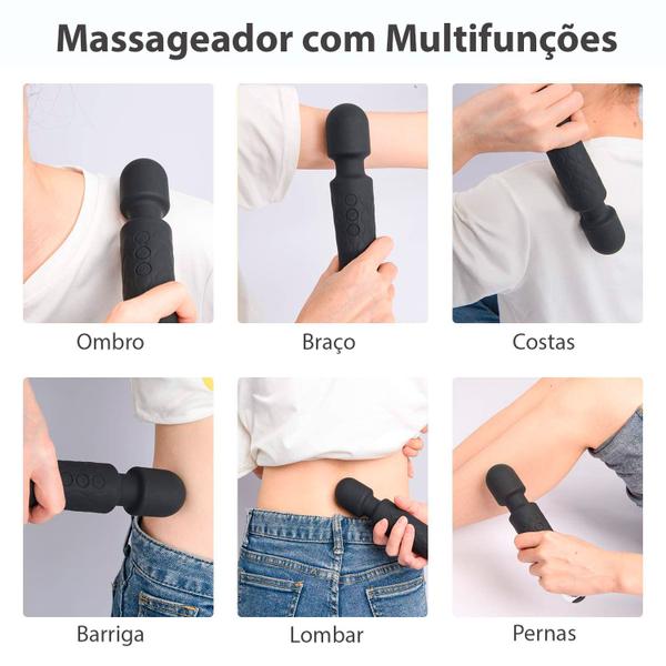 Imagem de Massageador Varinha Mágica Corporal 3hs Lítio Usb Preto iDOO