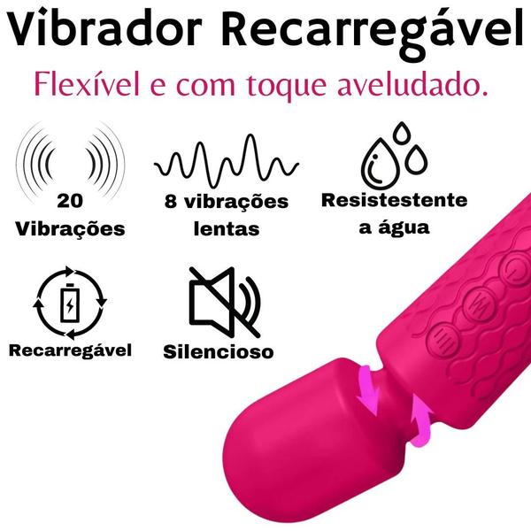 Imagem de Massageador Vibratório Varinha Mágica Recarregável com 20 Modos de Vibração Vermelha Si