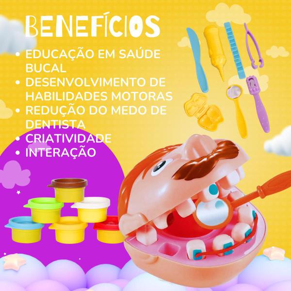 Imagem de Massinha Brincando de Dentista Brinquedo Infantil Kit Massa de Modelar