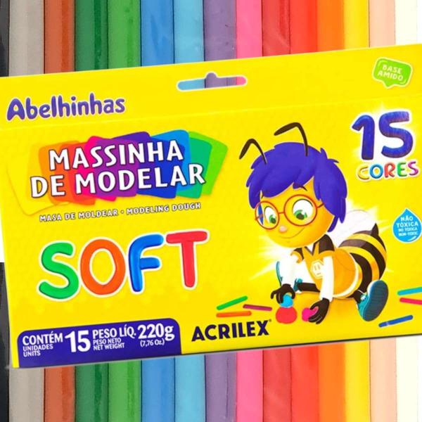 Imagem de Massinha de Modelar Acrilex 15 Cores 220g Kit 2 Unidades