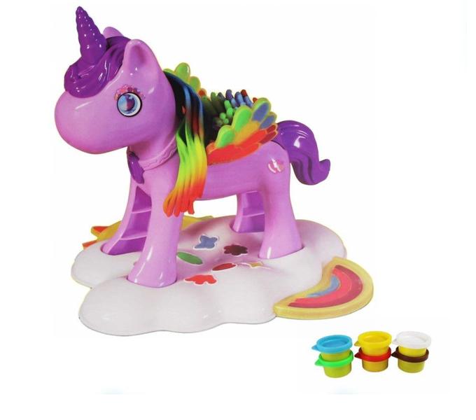 Imagem de Massinha de Modelar Unicórnio Encantado Brinquedo Infantil Kit Com 6 Potes + Acessórios