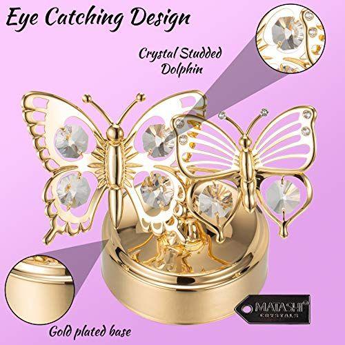 Imagem de Matashi 24K Gold Plated Music Box Plays Memory with Crystal Double Butterfly Figurine Tabletop Showpiece for Living Room Gift for Musician Dia das Mães Natal Dia dos Namorados Housewarming Presente