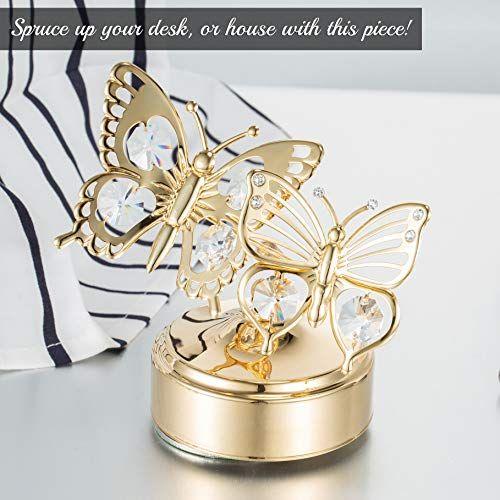 Imagem de Matashi 24K Gold Plated Music Box Plays Memory with Crystal Double Butterfly Figurine Tabletop Showpiece for Living Room Gift for Musician Dia das Mães Natal Dia dos Namorados Housewarming Presente