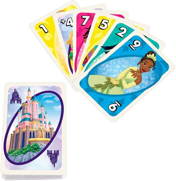 Imagem de Mattel Games UNO Disney Princesses Matching Card Game, 112 Cartas com Wild Card exclusivo & Instruções para Jogadores 7 Anos e Mais Velhos, Gift for Kid, Family & Adult Game Night (GYY69)