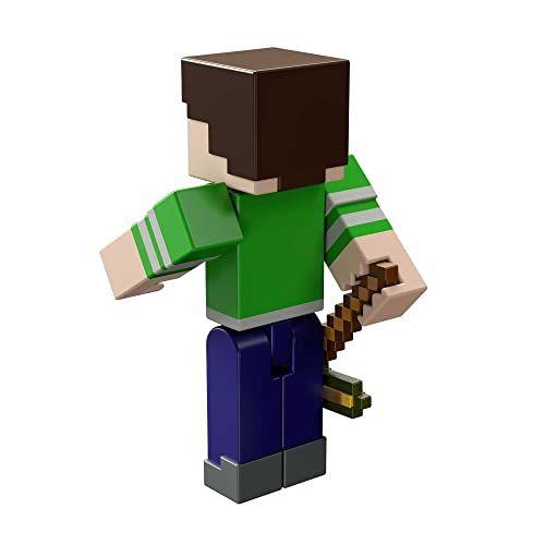 Imagem de Mattel Minecraft Creeper Shirt Steve Action Figure, 3.25-in, com 1 Build-a-Portal Piece & 1 Acessório, Building Toy Inspirado em Videogame, Presente Colecionável para Fãs & Crianças Idades 6 Anos e Mais