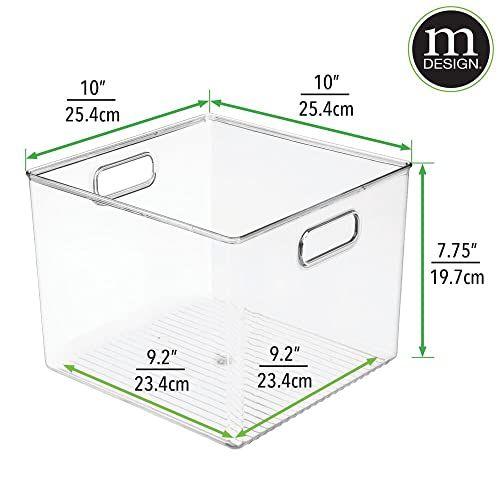 Imagem de mDesign Plastic Deep Home Storage Organizer Basket Bin com alças para prateleiras de móveis cubos no escritório, armário, quarto, lavanderia, berçário, prateleira do quarto de brinquedo infantil - Ligne Collection, 2 Pack, Clear