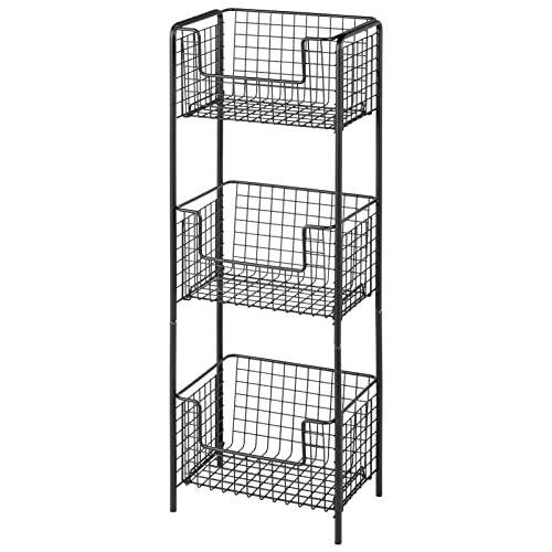 Imagem de mDesign Steel Freestanding Storage Organizer Tower Rack Basket Shelf, Metal 3-Tier Furniture Unit for Master/Guest Bathroom, Powder Room - Holds Bath Towels, Soap - Concerto Collection - Black