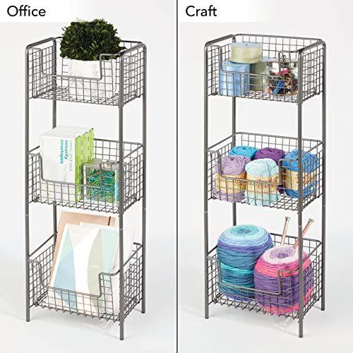 Imagem de mDesign Steel Freestanding Storage Organizer Tower Rack Basket Shelf, Metal 3-Tier Furniture Unit for Master/Guest Bathroom, Powder Room - Holds Bath Towels, Soap - Concerto Collection - Graphite Gray