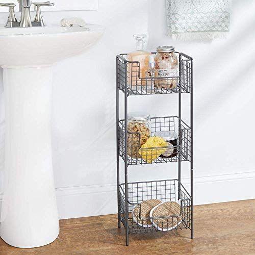 Imagem de mDesign Steel Freestanding Storage Organizer Tower Rack Basket Shelf, Metal 3-Tier Furniture Unit for Master/Guest Bathroom, Powder Room - Holds Bath Towels, Soap - Concerto Collection - Graphite Gray