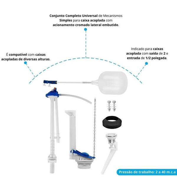 Imagem de Mecanismo Completo Universal Simples com Acionamento Lateral Embutido Branco com Azul