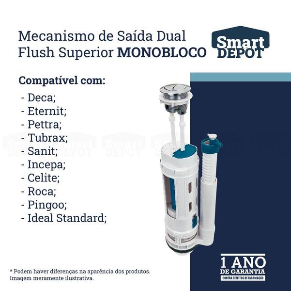 Imagem de Mecanismo De Saída Para Caixa Acoplada Monobloco Dual Flush Smart Depot Com Botão Acionamento Descarga Superior Duplo