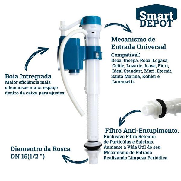 Imagem de Mecanismo Torre De Entrada De Agua Reparo Caixa De Descarga Acoplada Universal Para Caixas Deca Astra Incepa Celite Icasa Logasa Hydra