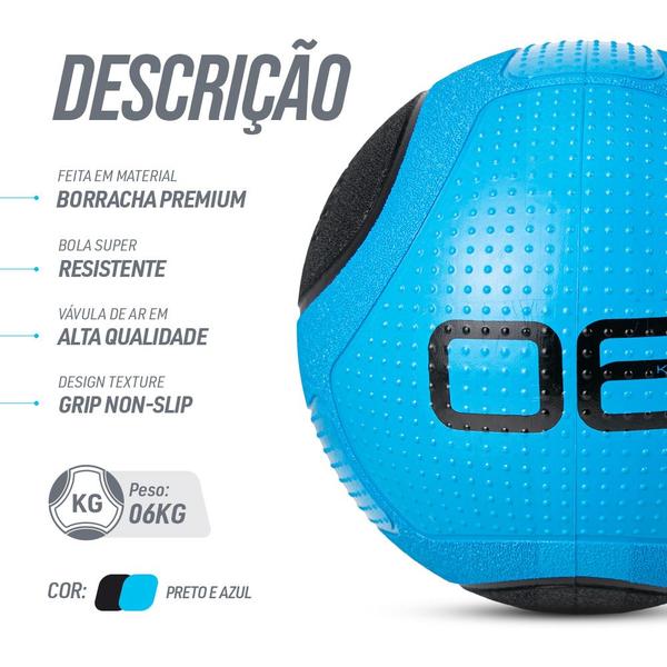 Imagem de Medicine Ball bola de borracha inflável treino funcional 6kg