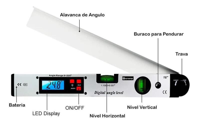 Imagem de Medidor Ângulo Digital 0-225º 400mm Bateria 9V