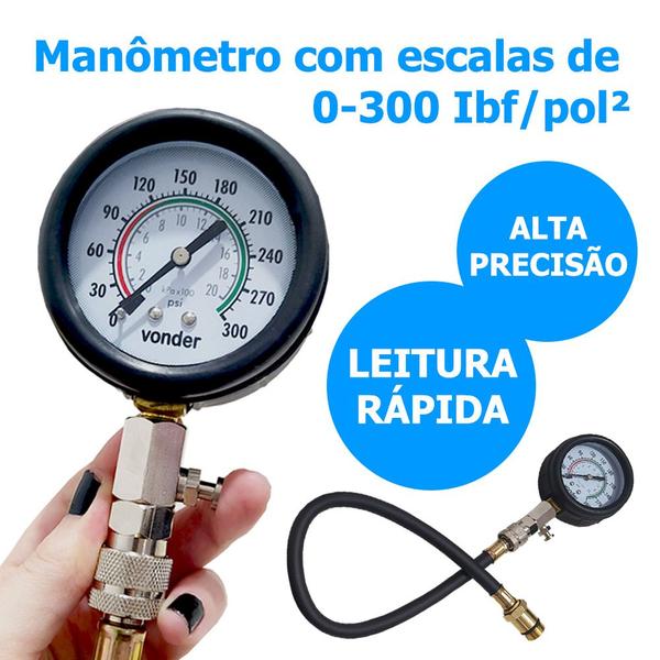 Imagem de Medidor Compressão Motor Com Adaptadores Teste de Cilindros