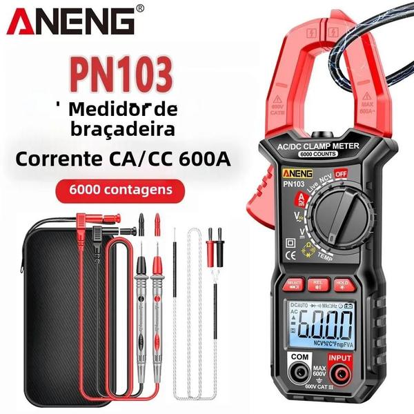 Imagem de Medidor de Braçadeira Digital Aneng PN103 - 6000 Contagens, 600A AC/DC