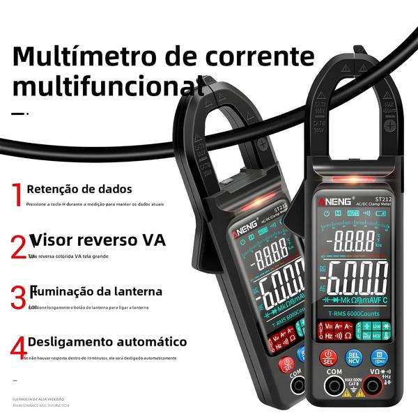 Imagem de Medidor de Braçadeira Digital Aneng ST212 - Testador de Tensão e Corrente AC/DC com Tela Grande