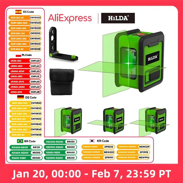 Imagem de Medidor de Nível a Laser Verde Hilda - 2 Linhas Cruzadas (Horizontal e Vertical) - Autonivelante