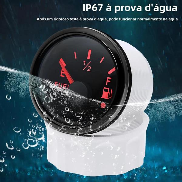 Imagem de Medidor de Nível de Combustível 52mm à Prova d'Água IP67 com Sensor LED e Alarme