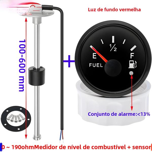 Imagem de Medidor de Nível de Combustível 52mm à Prova d'Água IP67 com Sensor LED e Alarme