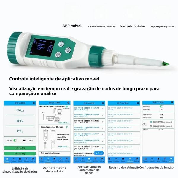 Imagem de Medidor De Ph Digital Bluetooth De Alta Precisão 00 a 1400 Testador De Acidez De Temperatura