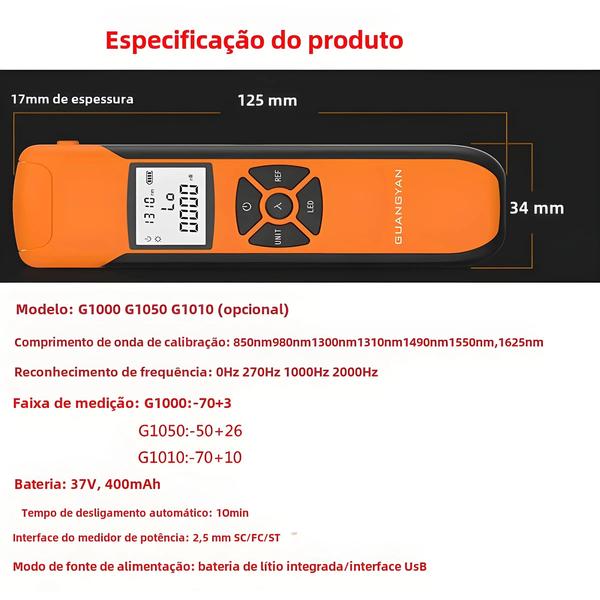 Imagem de Medidor de Potência Óptica Recarregável G10 FTTH - Alta Precisão