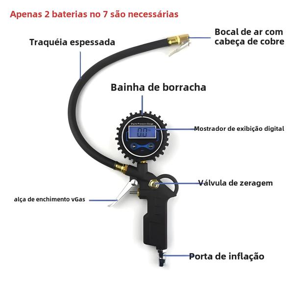 Imagem de Medidor De Pressão De Pneus Digital LCD LED Inflador Eletrônico De Alta Precisão Para Veículos De