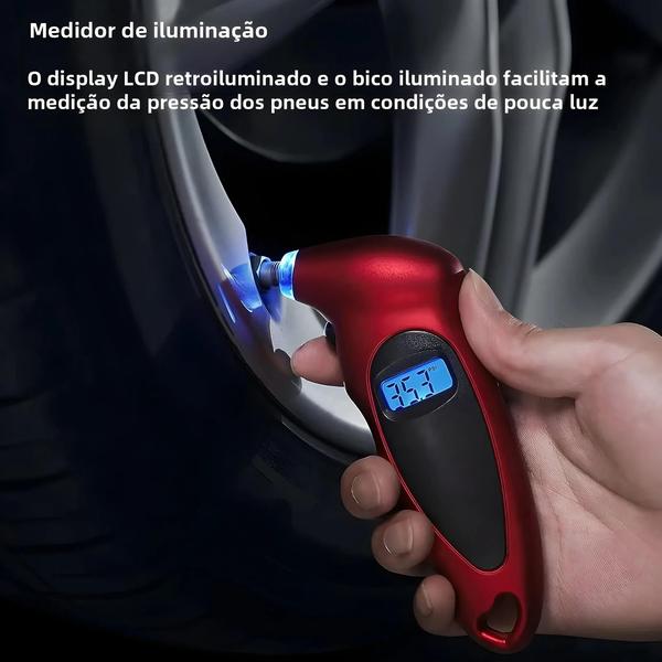 Imagem de Medidor de Pressão Digital de Pneus com LCD - Alta Precisão, 150psi, Portátil