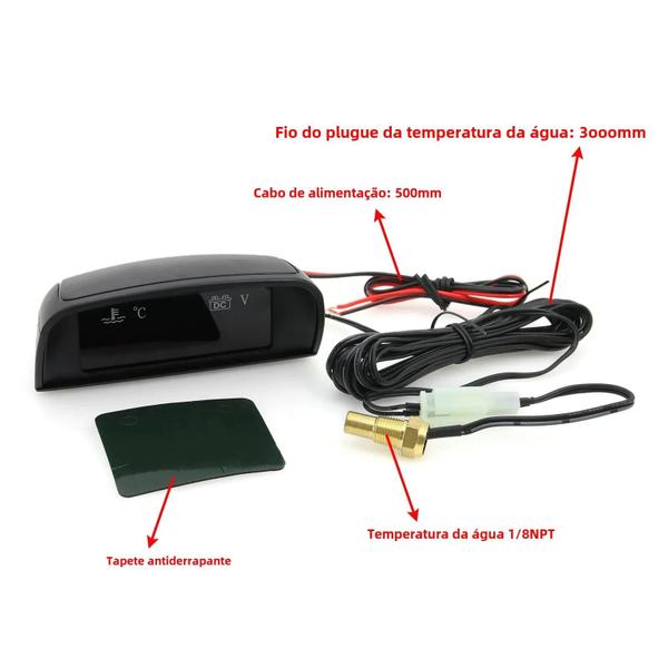 Imagem de Medidor de Temperatura e Voltímetro Digital 12V/24V para Carro - com Sensor