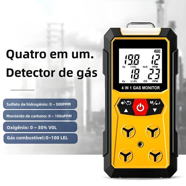 Imagem de Medidor Detector De Gás 4 Em 1, Oxigênio, Co, H2s, Analisador De Gás Combustível, Monitor De