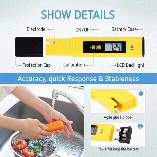 Imagem de Medidor Digital de pH e TDS de Alta Precisão - 0,01pH/0-9990ppm - Testador de Água com Temperatura