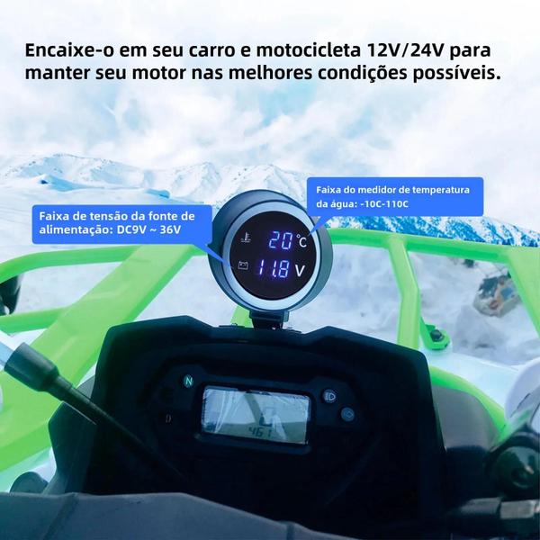 Imagem de Medidor Digital de Temperatura da Água e Voltímetro 2 em 1 para Carro, Caminhão e Motocicleta