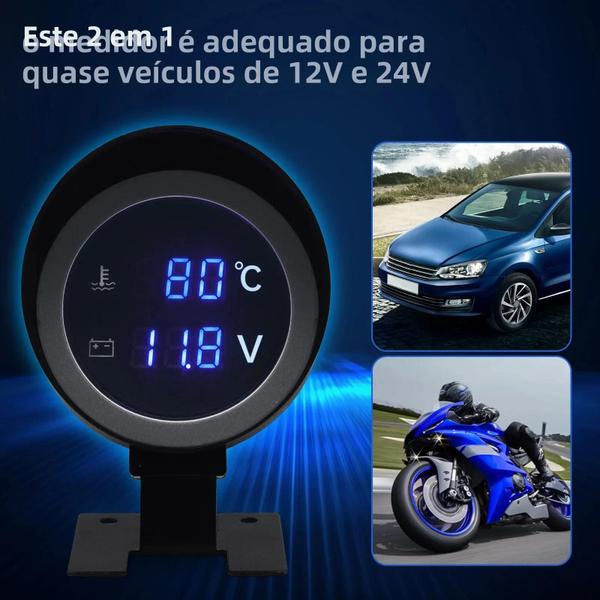 Imagem de Medidor Digital de Temperatura da Água e Voltímetro 2 em 1 para Carro, Caminhão e Motocicleta