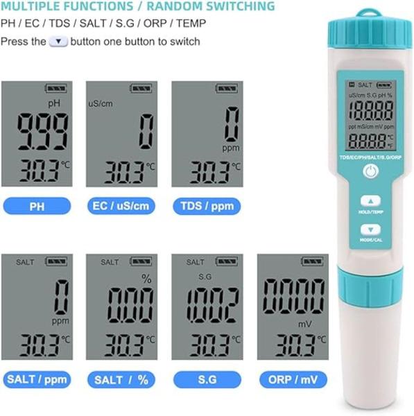 Imagem de Medidor PH Água, Aquário Salinidade Temp. TDS EC PPM