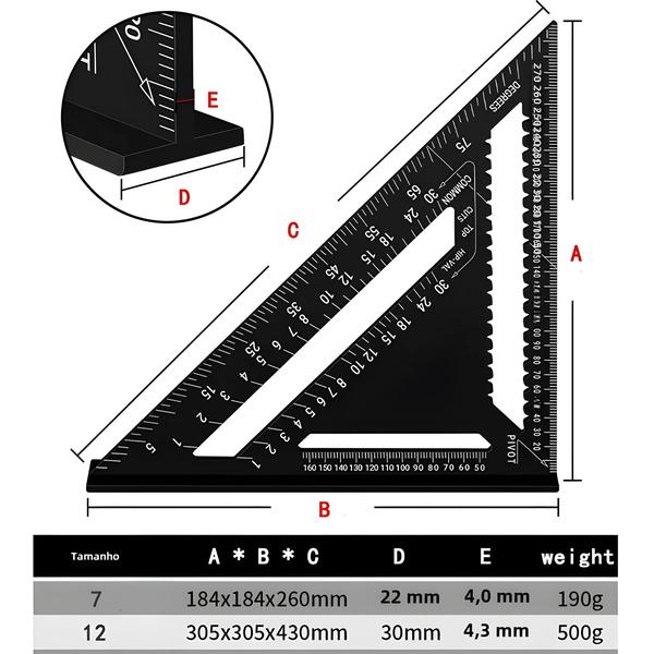 Imagem de Medidor Triangular de Alta Precisão para Carpintaria - Régua Angular de Liga de Alumínio