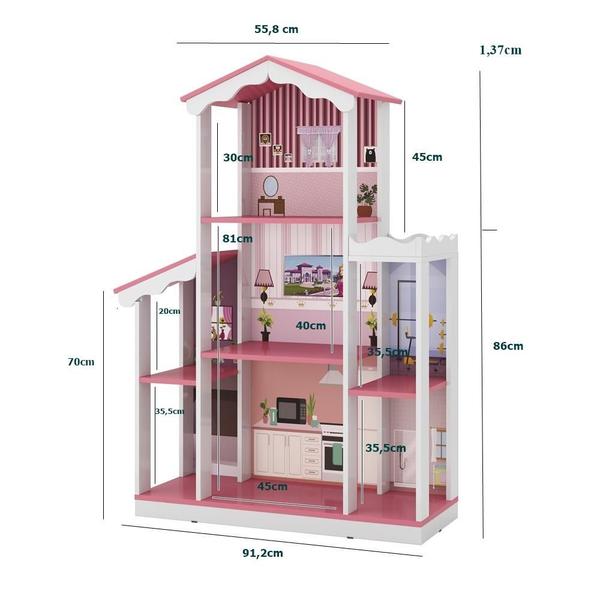 Imagem de Mega Casa de Boneca Sonho 8 cômodos Branco Rosa Ofertamo