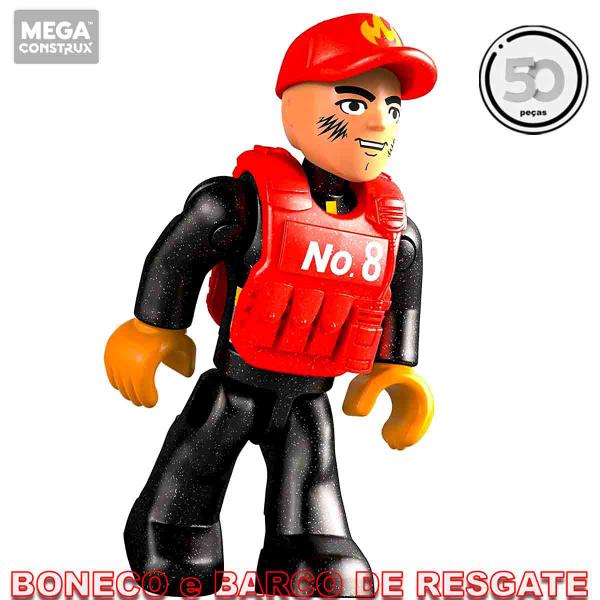 Imagem de Mega Construx Mini Boneco + Blocos de Montar Barco de Resgate 50 Peças - Mattel GMH82