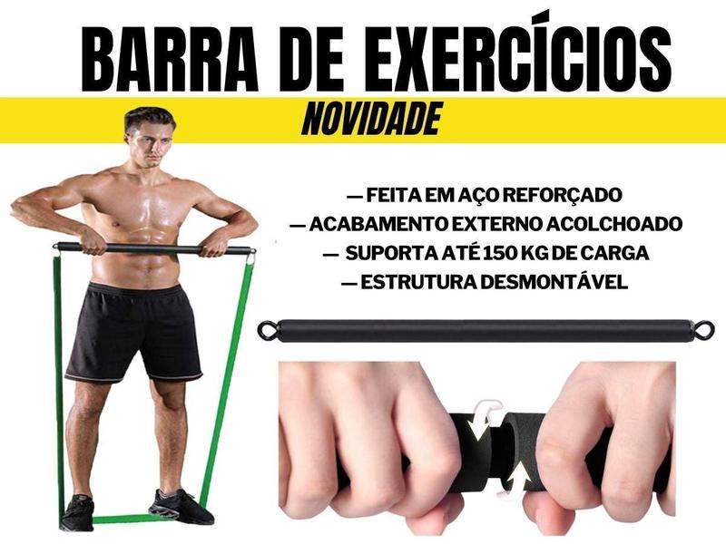 Imagem de Mega Kit 4 Super Bands + Barra De Exercícios Desmontável