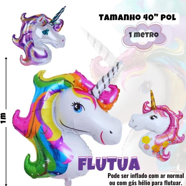 Mega Kit 79pcs, Balão Temático Unicórnio + 75 Balões Bexigas + Bomba Encher Balão + Tira Suporte Arco Desconstruído 5m - Balão Metalizado Imagem de Mega Kit 79pcs, Balão Temático Unicórnio + 75 Balões Bexigas + Bomba Encher Balão + Tira Suporte Arco Desconstruído 5m