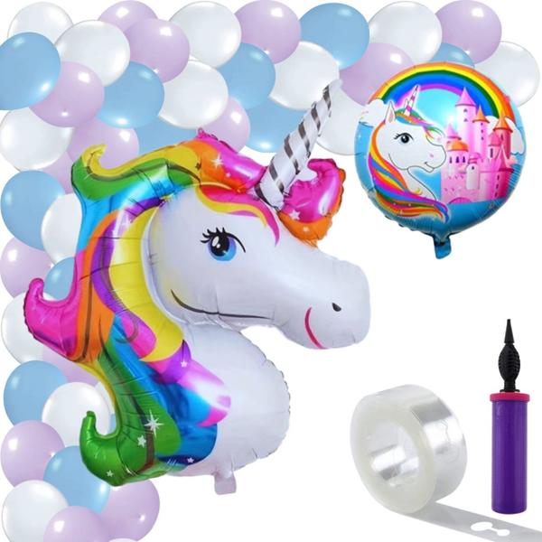 Mega Kit 79pcs, Balão Temático Unicórnio + 75 Balões Bexigas + Bomba Encher Balão + Tira Suporte Arco Desconstruído 5m - Balão Metalizado Imagem de Mega Kit 79pcs, Balão Temático Unicórnio + 75 Balões Bexigas + Bomba Encher Balão + Tira Suporte Arco Desconstruído 5m